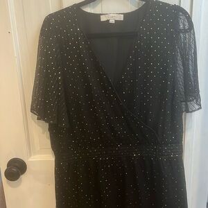 Loft sequins black dress, cinched waist, cap sleeves